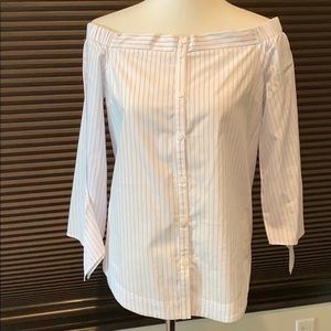 Off the shoulder pinstripe top
